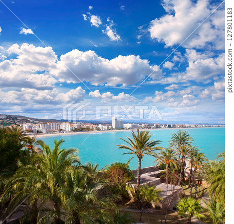 Peniscola beach and Village aerial view in Castellon Spain 127801183