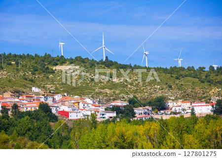Cuenca San Martin de boniches village with windmills 127801275