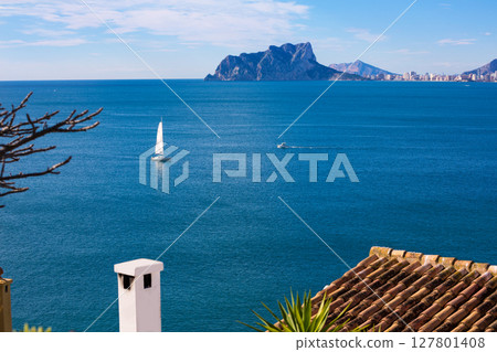 Ifach Penon view of calpe from Moraira in Alicante Ifach Penon view of calpe from Moraira in Alicante 127801408