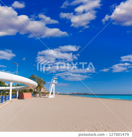 Alicante el Postiguet beach playa with modern bridge 127801479