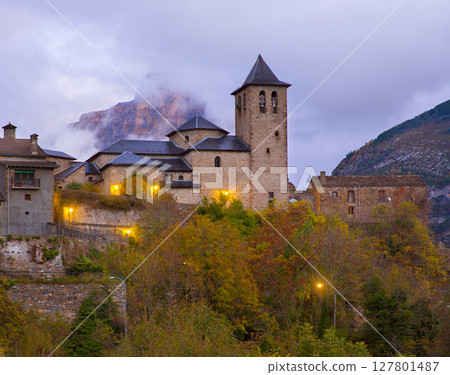 Torla Church in Pyrenees Ordesa Valley at Aragon Huesca Spain Torla Church in Pyrenees Ordesa Valley at Aragon Huesca Spain 127801487