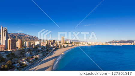 Benidorm alicante skyline aerial view of Poniente beach 127801517