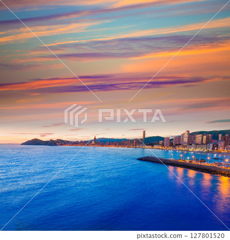 Benidorm Alicante sunset playa de Poniente beach in Spain Benidorm Alicante sunset playa de Poniente beach in Spain 127801520