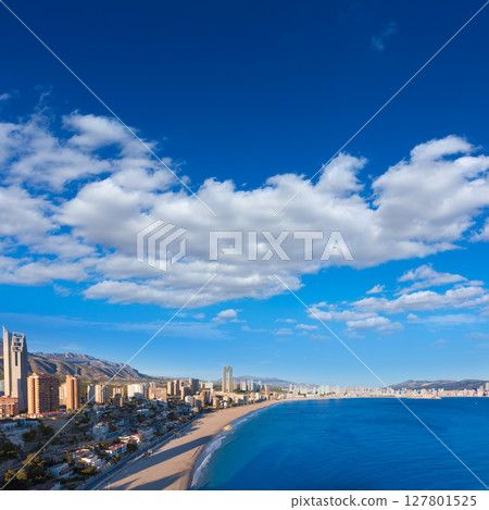 Benidorm alicante skyline aerial view of Poniente beach 127801525