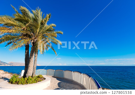 Altea beach balconade typical white Mediterranean village Alicante 127801538