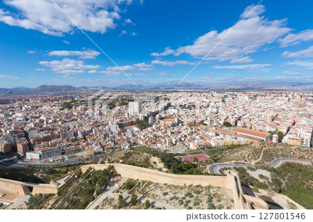 Alicante skyline aerial from Santa Barbara Castle Spain 127801546