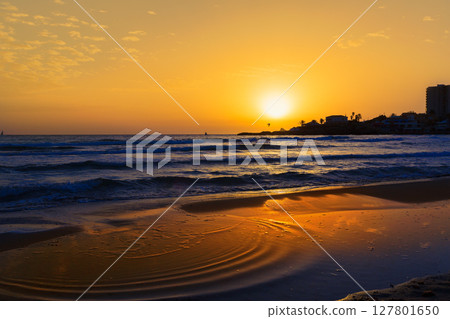 Javea El Arenal beach sunrise Mediterranean Spain Javea El Arenal beach sunrise Mediterranean Spain 127801650