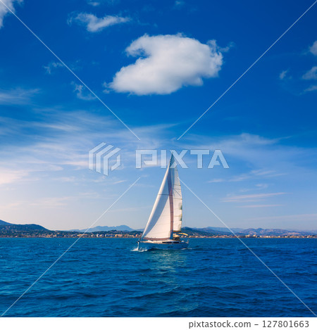 Javea sailboat sailing in Mediterranean Alicante Spain 127801663