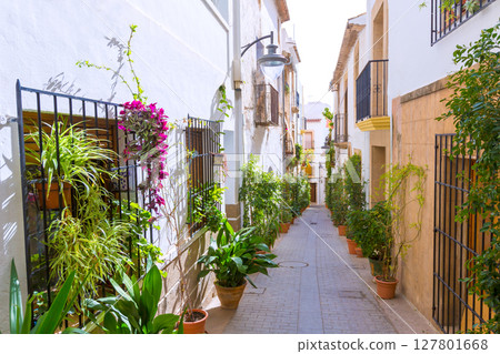 Javea Xabia old town streets in Alicante Spain Javea Xabia old town streets in Alicante Spain 127801668