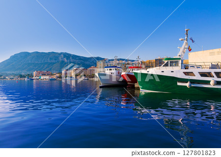 Denia Port fisherboats Montgo mountain in Alicante 127801823