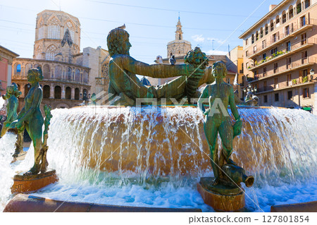 Valencia Neptuno fountain in Plaza de la virgen square Spain 127801854