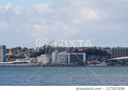 View of Shimonoseki city, Yamaguchi prefecture from Mojiko Port, Fukuoka prefecture 127801896