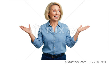 Asian Man in White T-Shirt Showing Gratitude with Praying Hands - Peaceful and Respectful Expression for Mindfulness or Wellness Concept 127801991