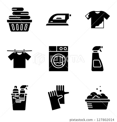 Laundry and Cleaning Essentials Icon Set 127802014