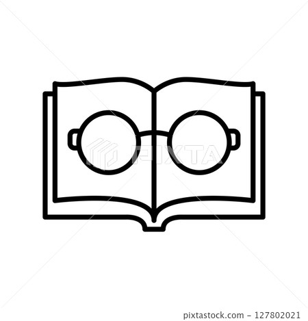 Outline of an open book with reading glasses 127802021