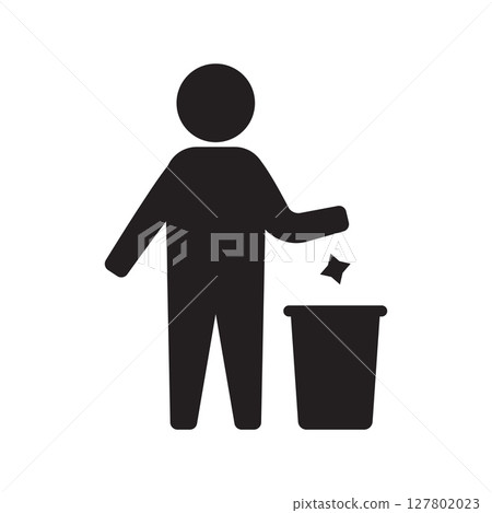 Person throwing trash into a bin symbolizing cleanliness and waste disposal. Person throwing trash into a bin symbolizing cleanliness and waste disposal. 127802023
