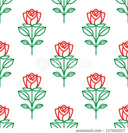 Seamless pattern of red roses with green leaves 127802027