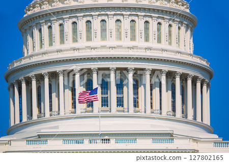 Capitol building Washington DC american flag USA 127802165