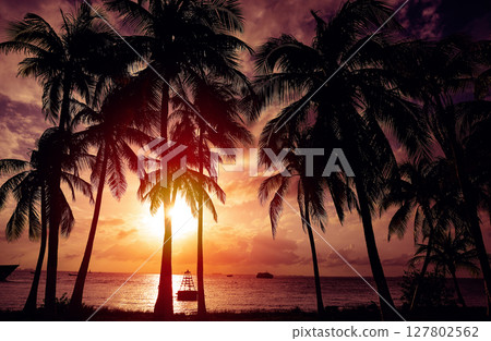 Isla Mujeres island Caribbean beach sunset 127802562
