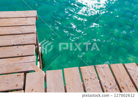 Mallorca Platja de Alcudia beach pier in Majorca 127802612