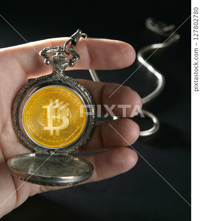 Bitcoin BTC time concept antique pocket watch Bitcoin BTC time concept antique pocket watch 127802780