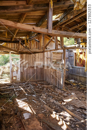 Old wooden cabin house destroyed by hurricane Old wooden cabin house destroyed by hurricane 127802853