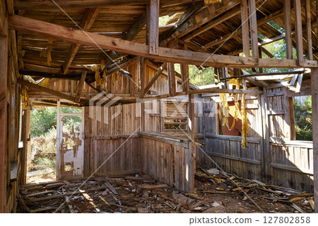 Old wooden cabin house destroyed by hurricane Old wooden cabin house destroyed by hurricane 127802858