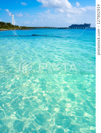 Mahahual Caribbean beach in Costa Maya Mahahual Caribbean beach in Costa Maya 127802914