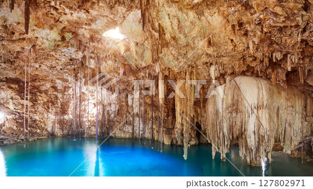Cenote Xkeken sinkhole in Valladolid Mexico 127802971