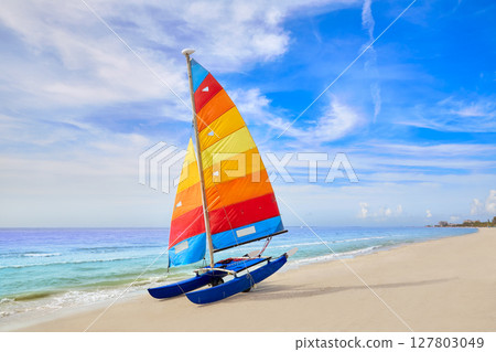 Florida fort Myers beach sailboat in USA 127803049