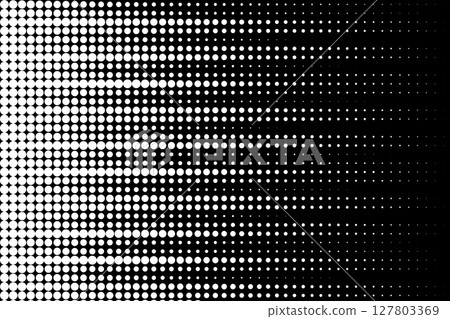 Black and white halftone gradient background with horizontal rows of fading circular dots. Black and white halftone gradient background with horizontal rows of fading circular dots. 127803369