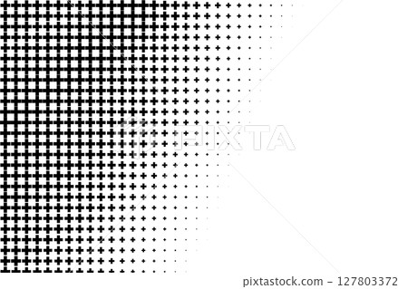 Black plus symbols arranged in a fading halftone pattern on a white background with abstract design aesthetics. Black plus symbols arranged in a fading halftone pattern on a white background with abstract design aesthetics. 127803372
