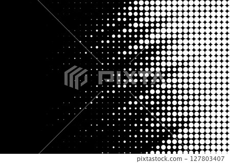 Stylized halftone texture of white dots blending into solid black background with gradient transition. Stylized halftone texture of white dots blending into solid black background with gradient transition. 127803407