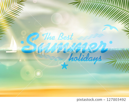summer beach background with palm trees 127803492