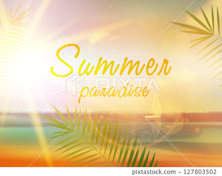 summer sale poster with palm leaf summer sale poster with palm leaf 127803502
