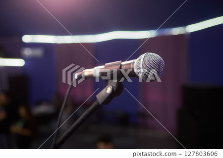 Vibrantly Colorful Microphones are Prepared and Ready for an Exciting Performance 127803606
