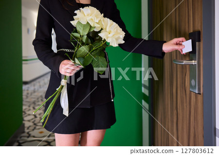 Gaining entry to a hotel room is made easy through a convenient key card system design 127803612