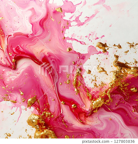 Abstract pink and gold art with fluid brushstrokes. Generative AI 127803836