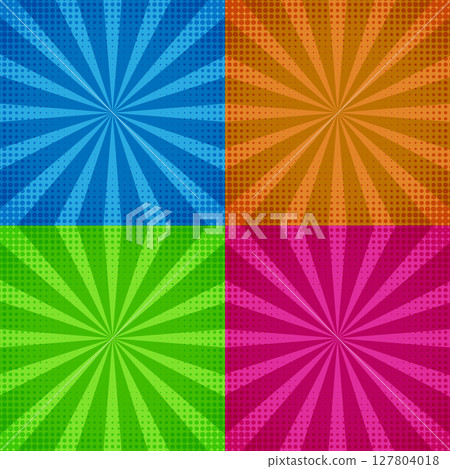 Four vibrant vintage pop art backgrounds feature distinct color patterns 127804018