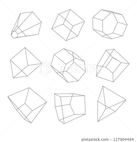geometric wireframe shapes. perspective grids. Vector illustration 127804484