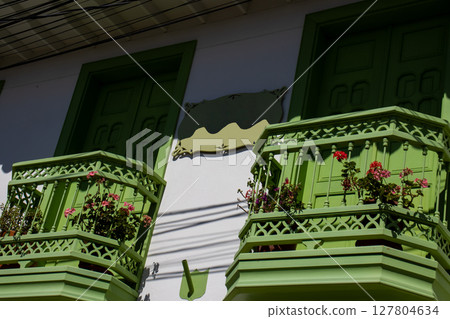 Beautiful streets of the Heritage Town of Jerico located in the Department of Antioquia in Colombia. 127804634