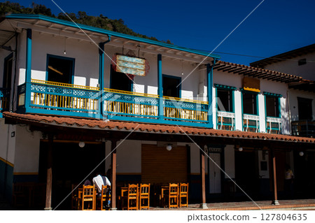 Beautiful streets of the Heritage Town of Jerico located in the Department of Antioquia in Colombia. 127804635