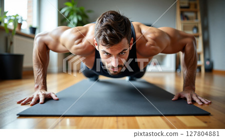 Man Doing Push-Ups at Home 127804881