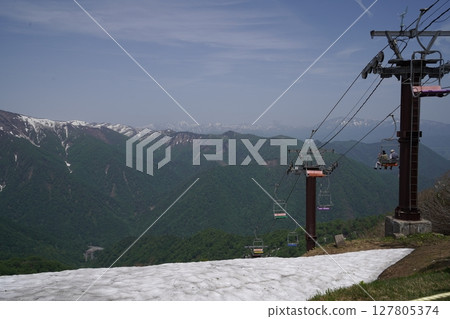 群馬縣谷川岳：從天神平站搭乘登山纜車抵達天神峠，雪景尚存，向東望去，2025年5月21日 127805374
