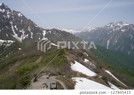 Tanigawadake, Gunma Prefecture. Arriving at Tenjin Pass by mountain lift from Tenjindaira Station. Looking north from the observation deck. May 21, 2025. Tanigawadake, Gunma Prefecture. Arriving at Tenjin Pass by mountain lift from Tenjindaira Station. Looking north from the observation deck. May 21, 2025. 127805415