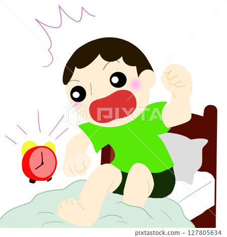 一個睡過頭突然醒來的男孩（被鬧鐘嚇了一跳） 127805634