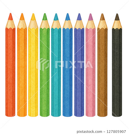 Colorful illustration of colored pencils lined up (transparent background) 127805907