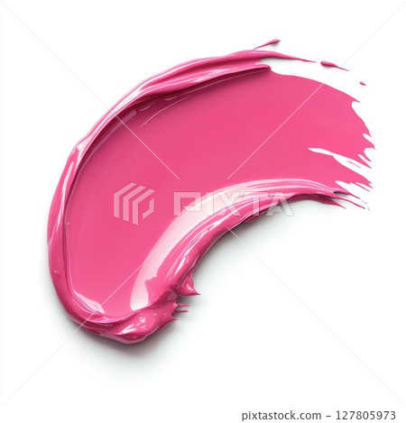 A sample of pink blush cream that resembles lipstick, or a swipe of glossy lipstick on a white background 127805973