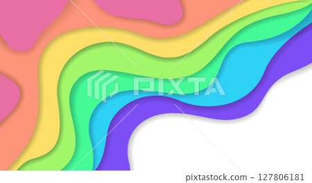 Abstract wavy muted rainbow colors paper cut background with white empty place for text. Elegant 3d layered illustration, lgbt pride bright color wallpaper for summer banner, poster, ui design Abstract wavy muted rainbow colors paper cut background with white empty place for text. Elegant 3d layered illustration, lgbt pride bright color wallpaper for summer banner, poster, ui design 127806181