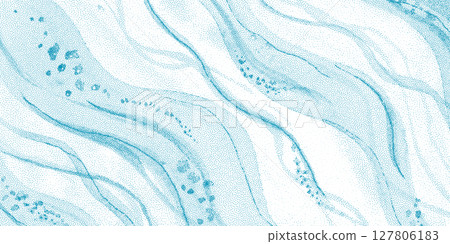 Abstract diagonal light blue wavy striped dotted halftone vector background. Turquoise teal curve half tone lines dot textured pattern for banner, cover, water texture, surface design 127806183